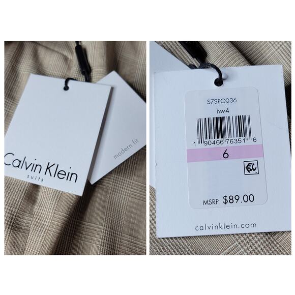 NWT Calvin Klein Suits Modern Fit Beige Plaid High Rise Straight Dress Pants✨️6 - Picture 10 of 13